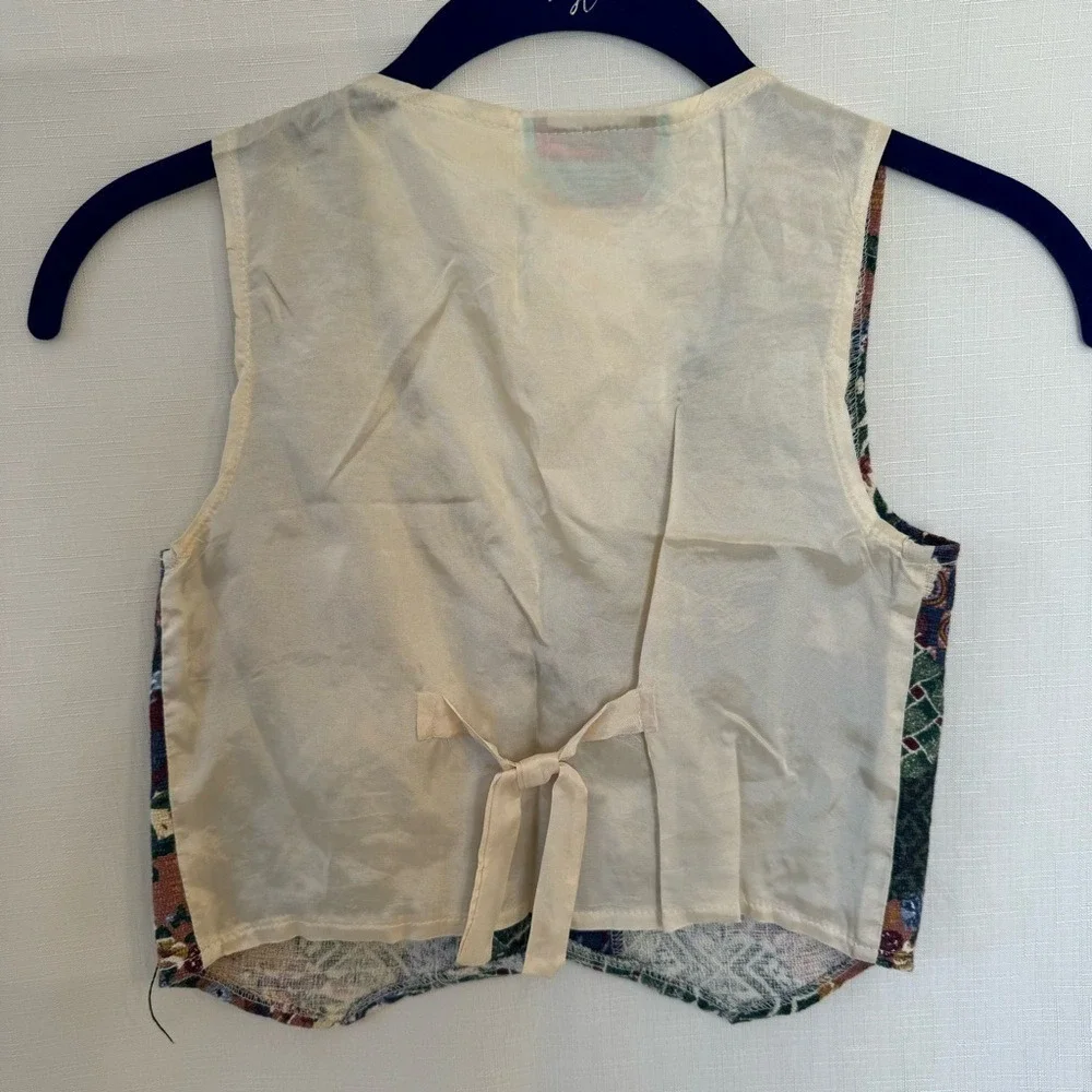 Vintage Definitely California Kids Tapestry Vest Floral Beaded Fringe Cropped